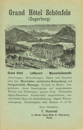 Werbetext für das Grand Hotel Schönfels von 1905