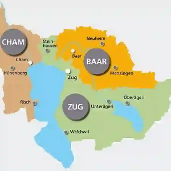 Karte mit Zivilstandskreisen im Kanton Zug