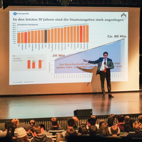 Referat von SVP-Nationalrat Thomas Aeschi im Theatersaal der KSM