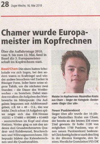 Chamer Europameister im Kopfrechnen Chamer Europameister im Kopfrechnen
