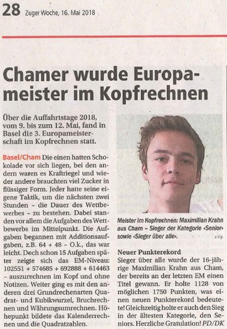 Chamer Europameister im Kopfrechnen