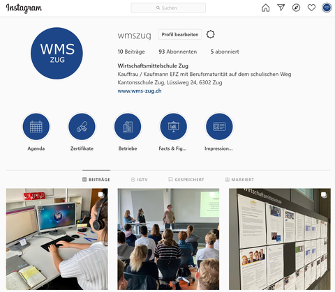 Wirtschaftsmittelschule Zug jetzt auf Instagram