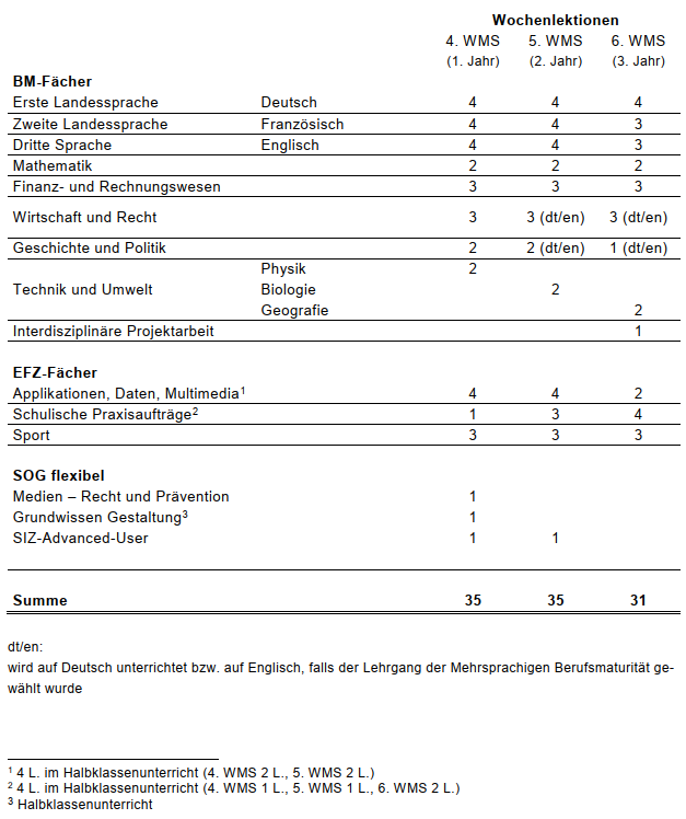 Stundentafel WMS Zug