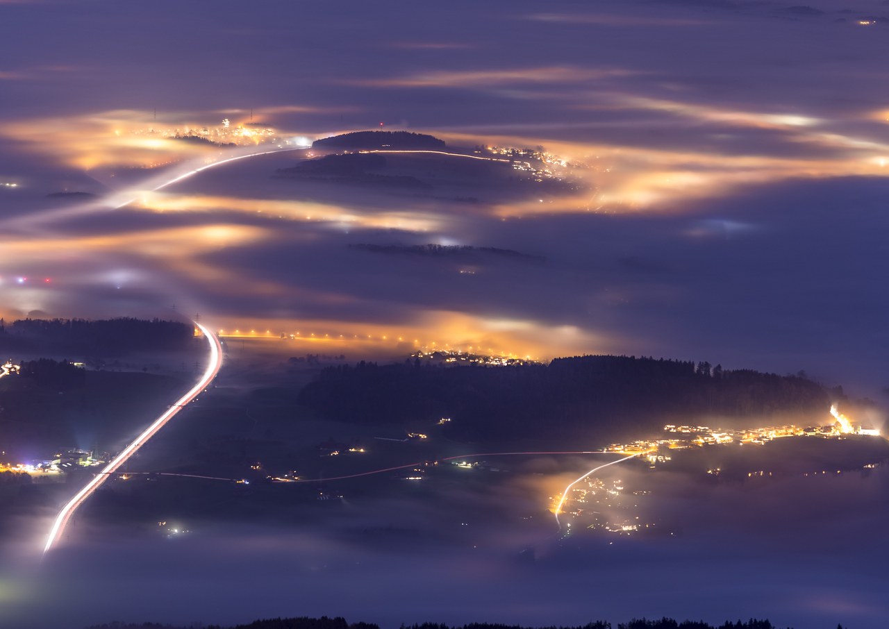 Luftbild Hünenberg bei Nacht