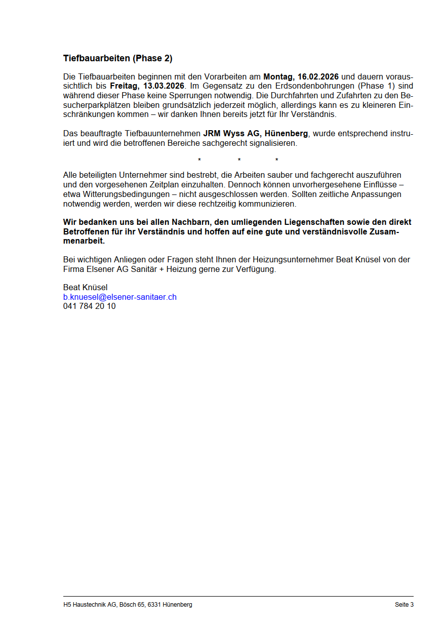 Anwohnerinformation Erdsondenbohrungen