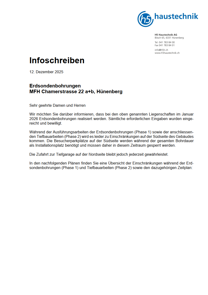 Anwohnerinformation Erdsondenbohrungen