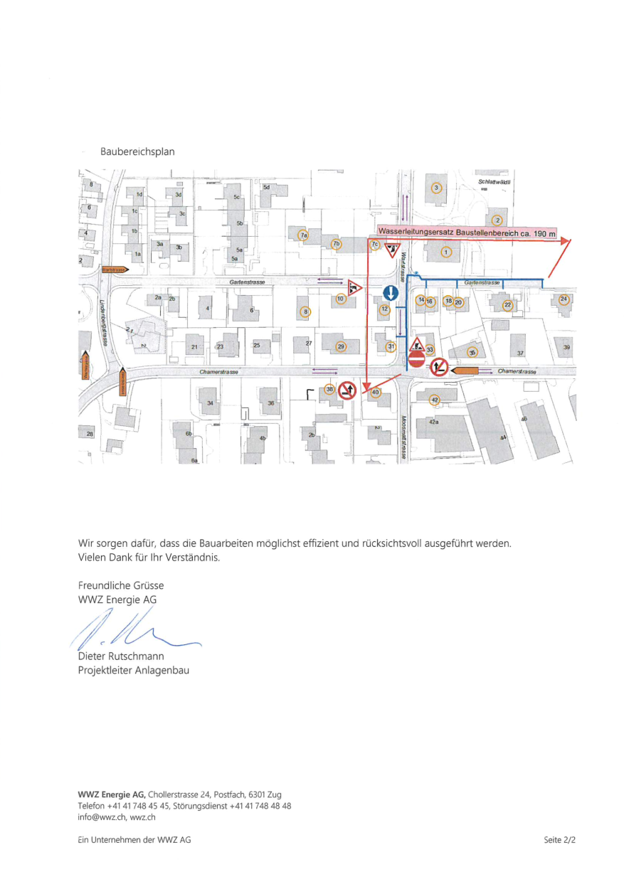 Baustelleninformation Wasserleitungsersatz Wart-Gartenstrasse