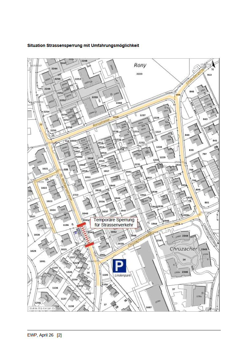 Situation Strassensperrung mit Umfahrungsmöglichkeit