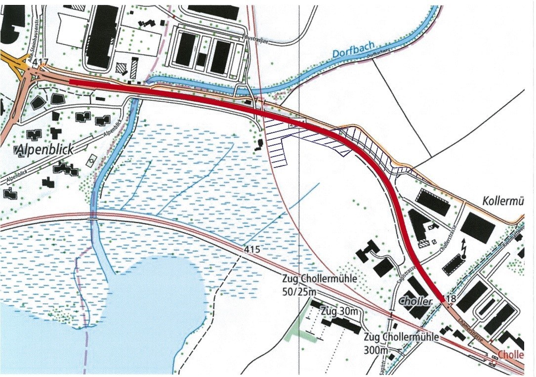 Der rot markierte Abschnitt Kollermühle–Alpenblick wird umfassend  instand gestellt.