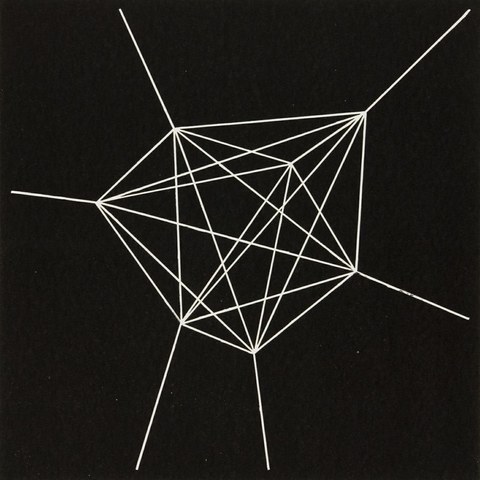 Grafische Darstellung eines dreidimensionalen Netzes weiss auf schwarz